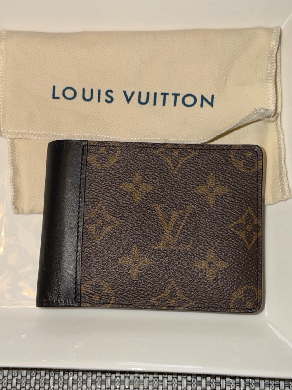 Louis Vuitton Monogram Canvas Wallet with Black Leather Accent